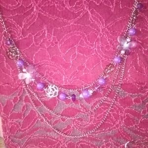 Multi-tiered necklace purple butterflies/roses
